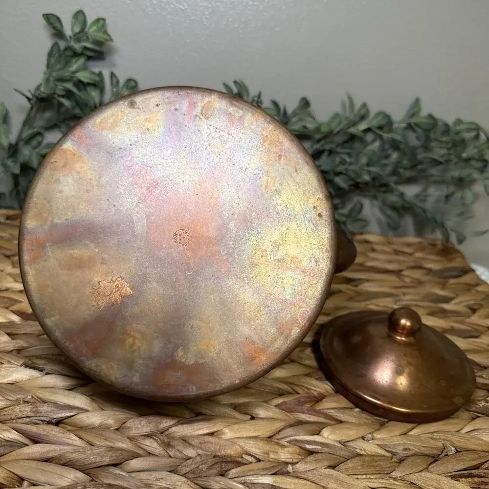 B&M Portugal Copper Tea Kettle Wood Handle Lidded Tin Lined 7” Farmhouse Vtg